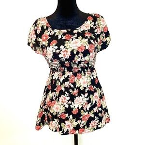 Black & Pink patterned Cinched waist blouse